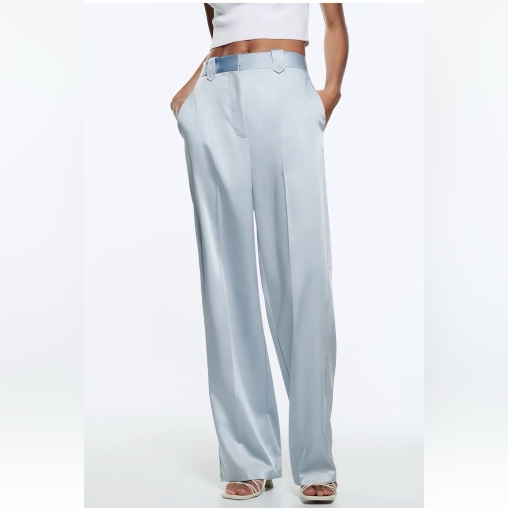 Light Blue Straight Satin Pants